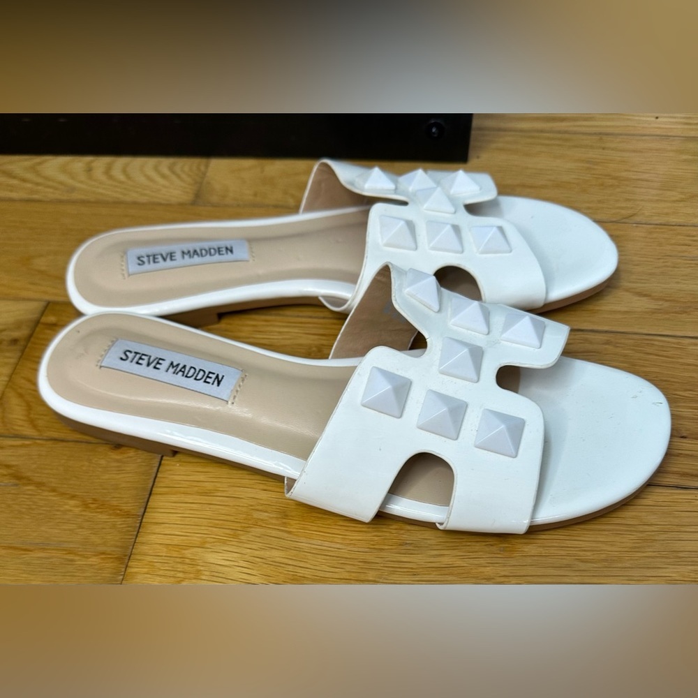 Steve Madden White Studded Slide Sandals
